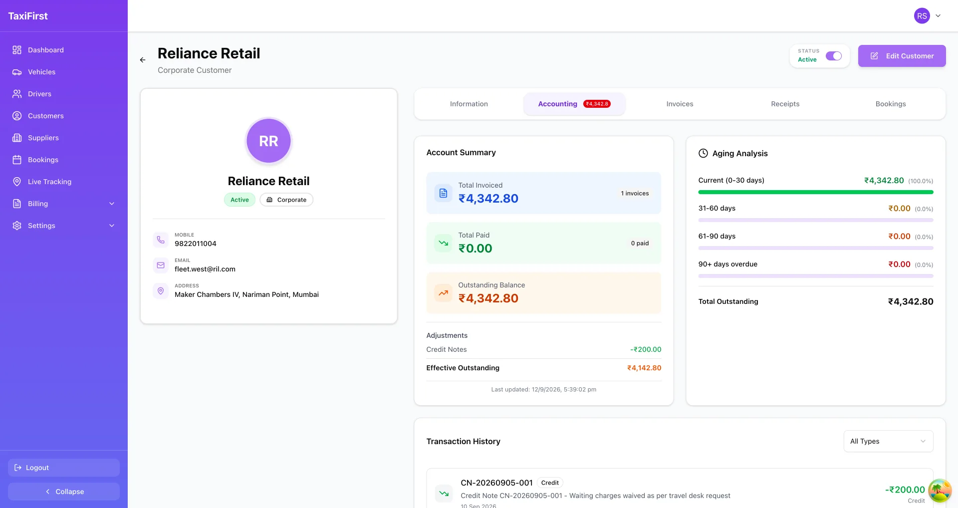 Customer accounting