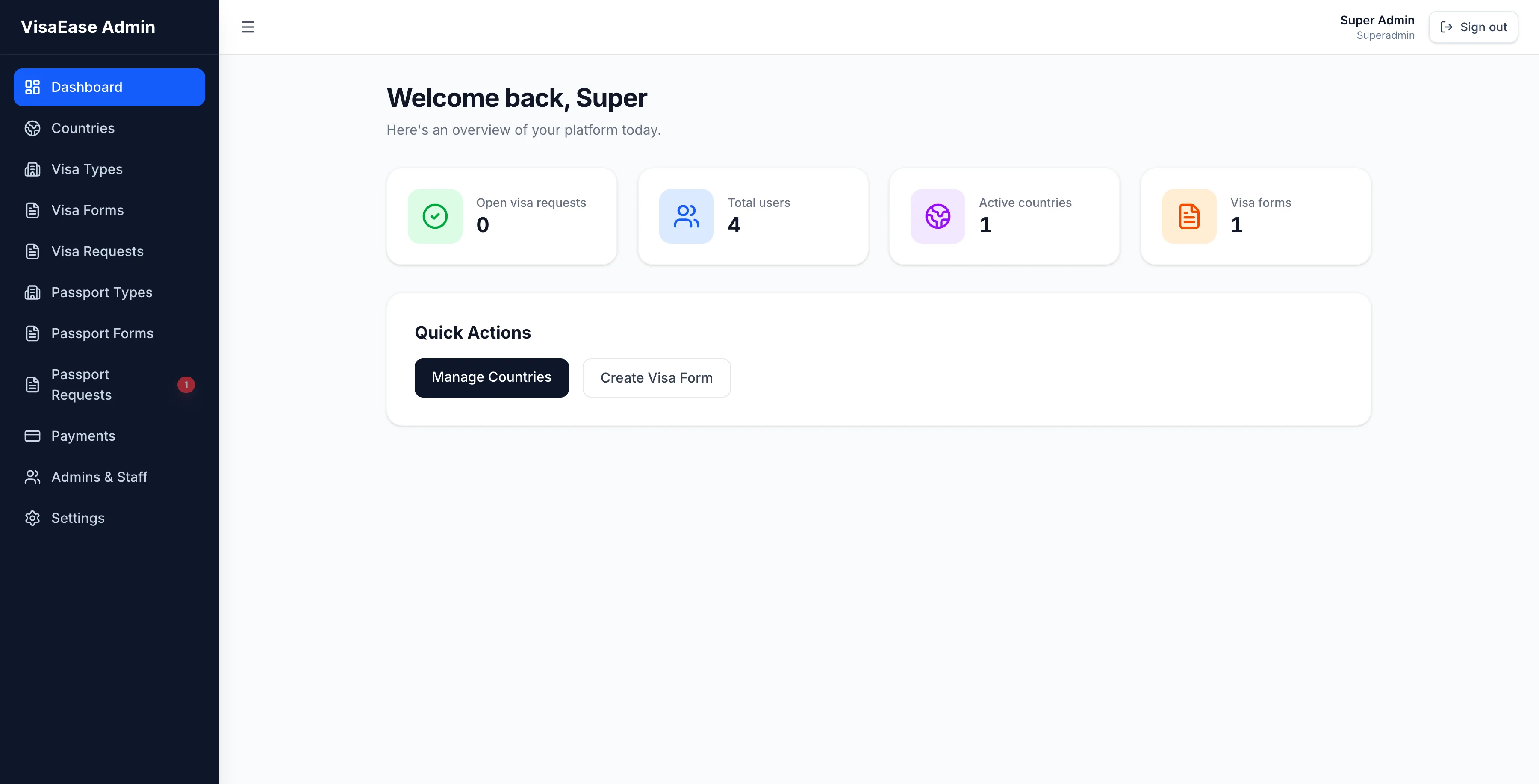 VisaEase automated visa application & tracking platform interface