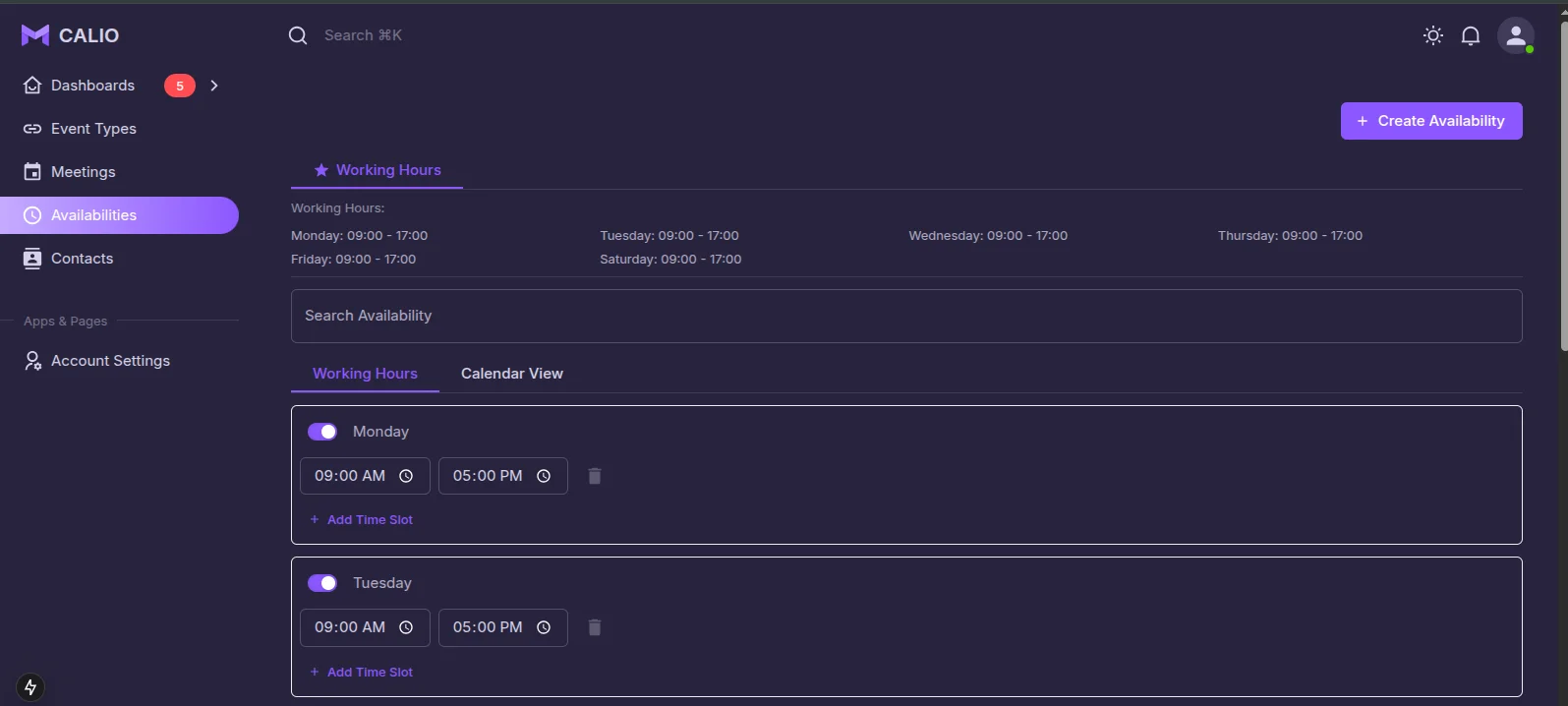 Availability management view